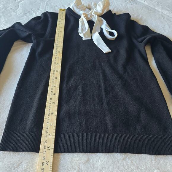 NWT $395 Alice + Olivia Wool Silk Bow Tie Sweater XS Black Ruffle Quiet Luxury - Picture 8 of 9